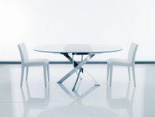 Стол BARONE (01.92) G093 хром/С150 э-бел. гл. стекло, L021алюм.вставка