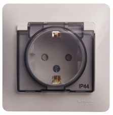 Розетка 2К+З Systeme Electric Glossa 16A 250V со шторками и крышкой белая GSL000148